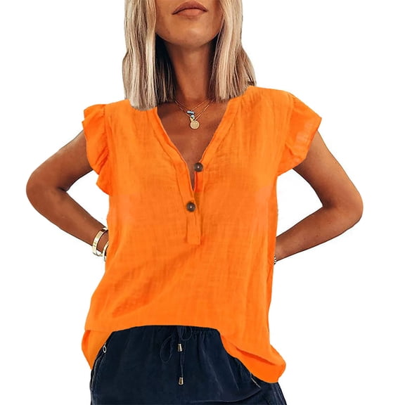 WIZUTIZ Corset Tops for Women Holiday Saving Loose Fit Retro Trendy Tee Ladies Athletic V-Neck Tshirt Oversize Short Sleeve Tops Tunics Plus Blouse Tshirts Fluffy Plain Solid T-shirt Orange XXL
