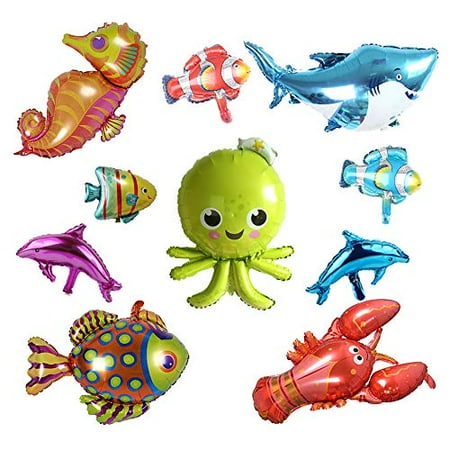 Ocean Animals Foil Balloons Sea Animal Balloon Dolphin Shark Octopus Lobster Sea Horse Starfish Cartoon Tropical Fish Balloons for Birthday Carnival Festival Beach Party Decorations Favors 1