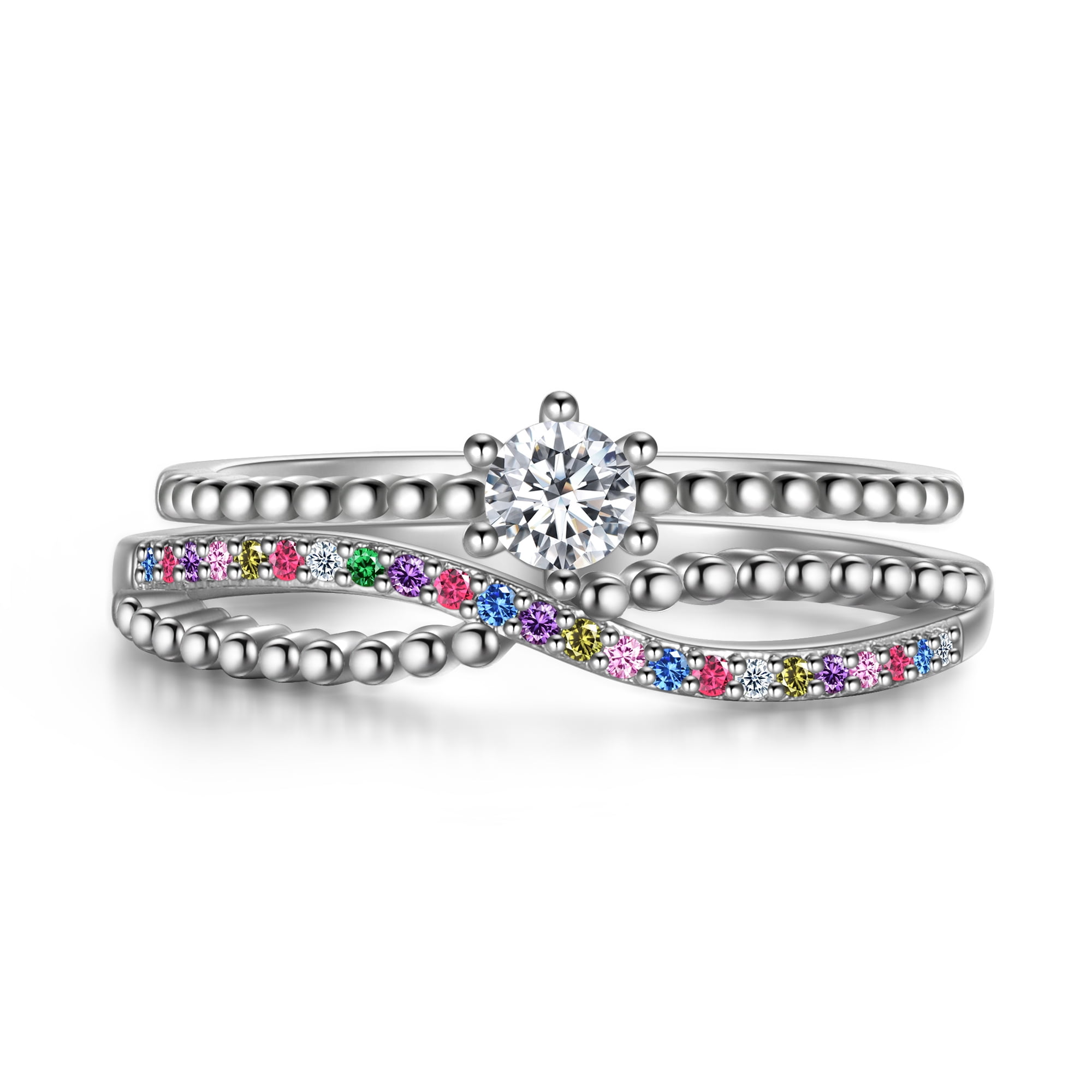 Beautlace 925 Sterling Silver Infinity Rings for Women?Cubic Zirconia Promise Rings for Her, Stackable Wedding Bands Rings for Women Set Size 6-9