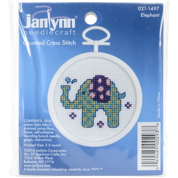 Janlynn Mini Counted Cross Stitch Kit 2.5" Round-Elephant (18 Count)