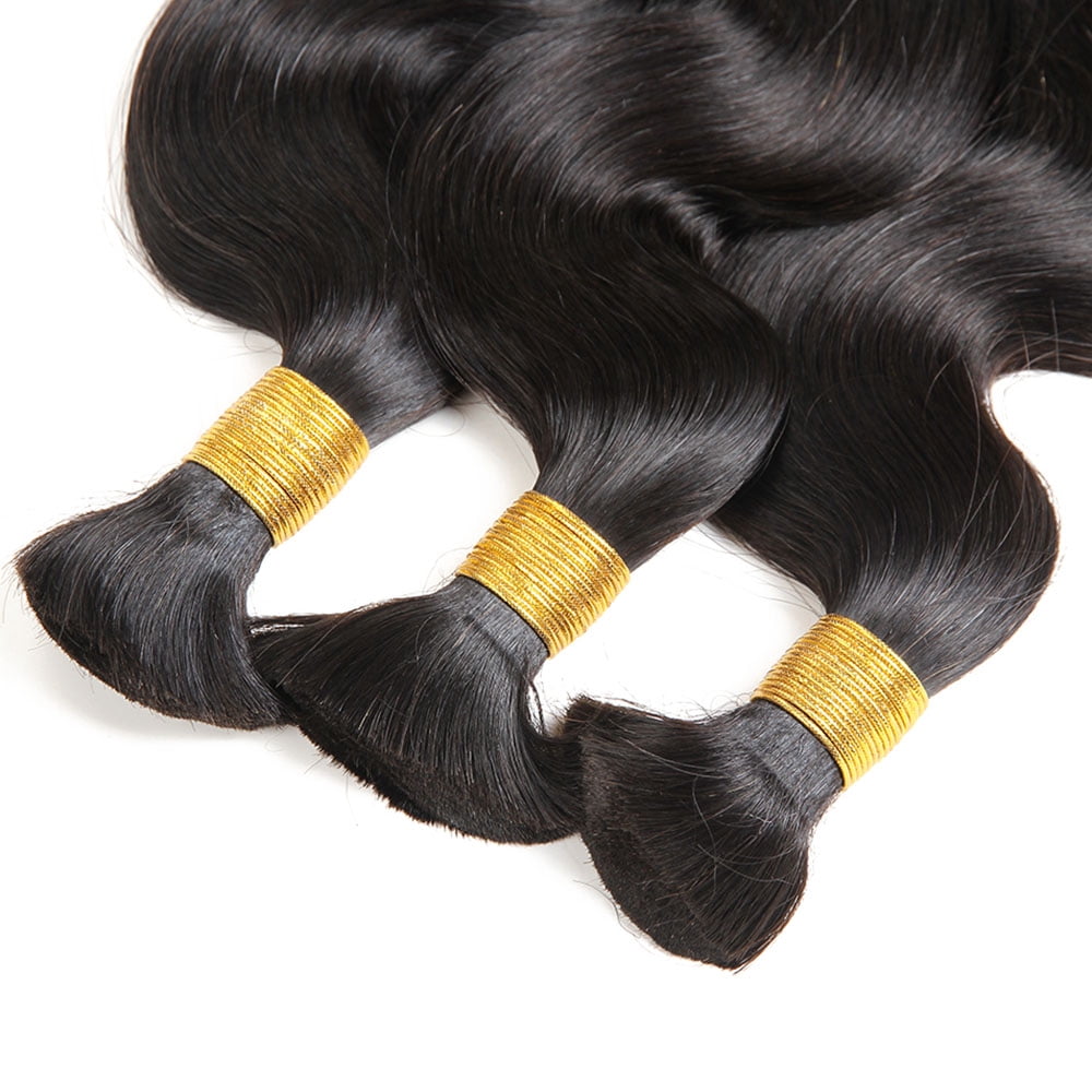 Boho Knotless Braids Human Hair Micro Braids Extension Hair Body Wave Human Bulk Hair 16 Inch 1pack (3bundles(150g) Natural Black Color