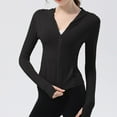 thumbnail image 2 of Women's Yoga Hoodies Lightweight Stretchy Workout Coats Full Zip Running Track Jacket with Thumb Holes, 2 of 3