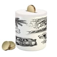 thumbnail image 1 of Surf Piggy Bank, Surfing Sport Surfboard Beach Van Sketch Style Monochromic Illustration, Ceramic Coin Bank Money Box for Cash Saving, 3.6" X 3.2", Black White, by Ambesonne, 1 of 4