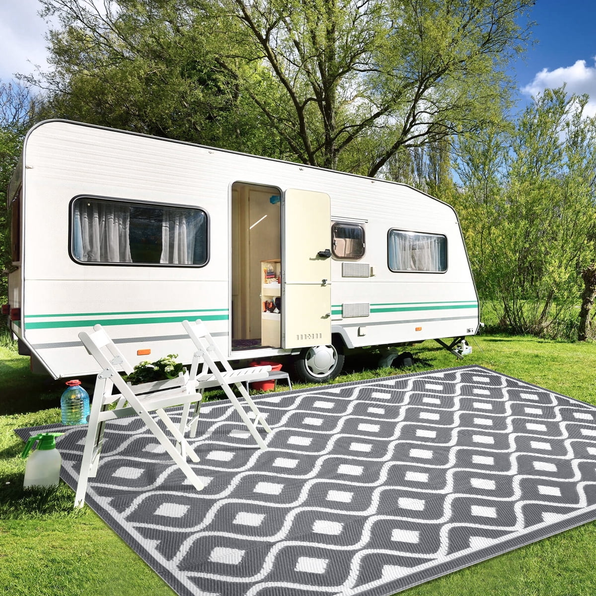 Findosom 8'x10' Large Outdoor Rug Waterproof Patio Rug RV Outdoor Mat Reversible Plastic Straw Area Rug Mat Camping Rugs Floor Mat for Outdoors, RV, Patio, Backyard, Deck, Picnic, Beach, Trailer Gray