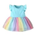 thumbnail image 1 of Robe Tutu à Col Rond pour Fille, Manches à Volants en Coton, Robe en Tulle Arc-en-Ciel, Robe Princesse Fleurie, 1 of 6