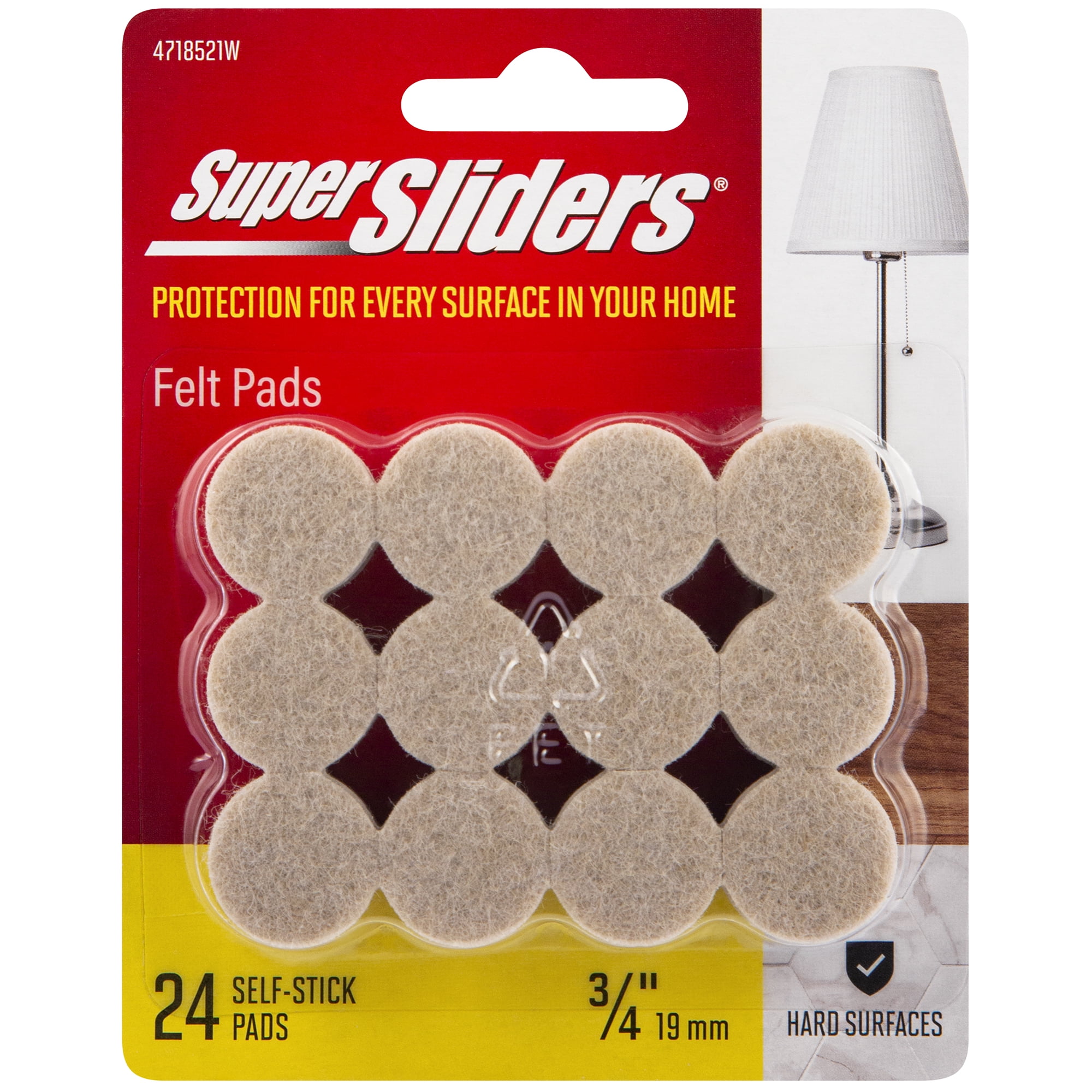 Super Sliders 3/4" Round Self Stick Felt Furniture Pads for Hardwood
