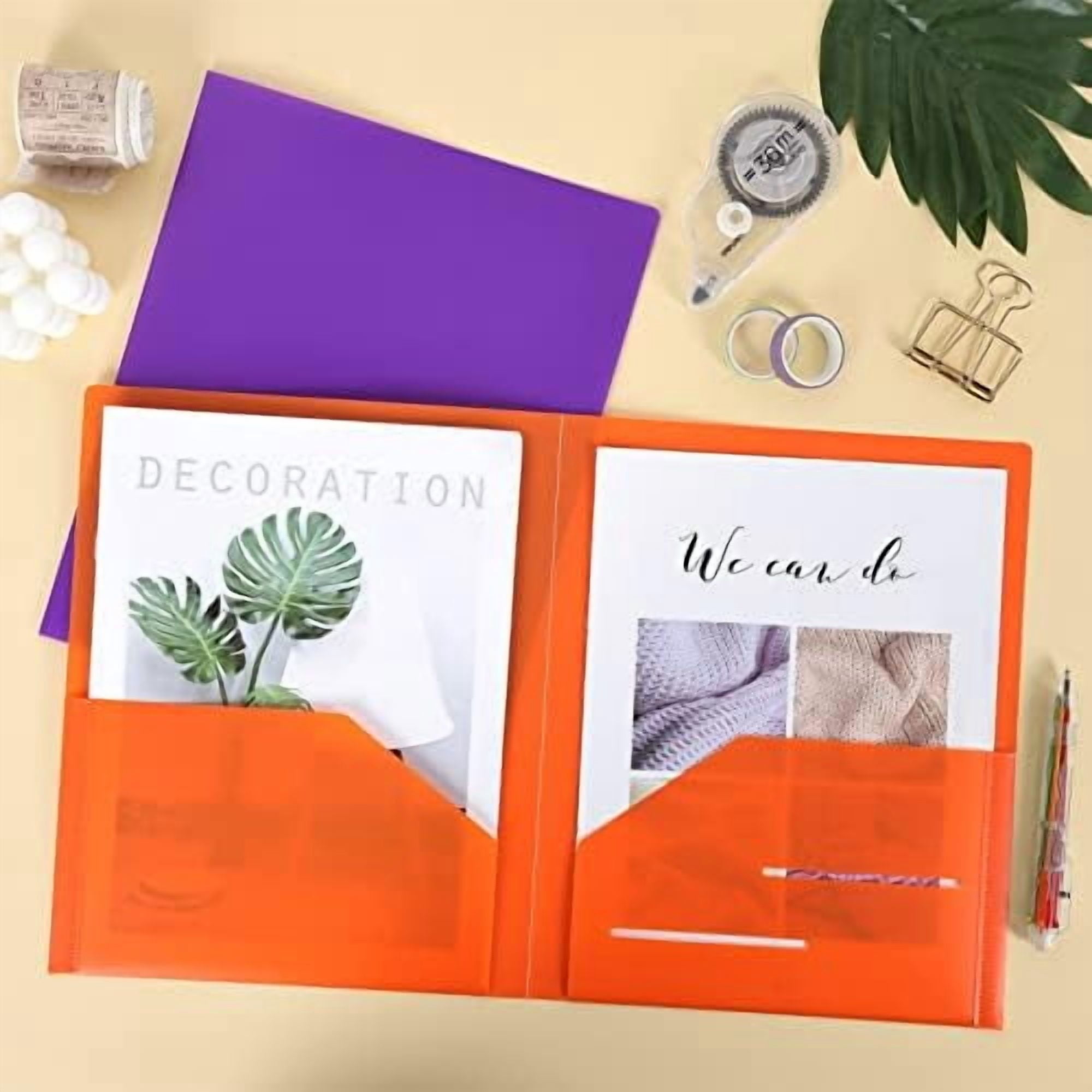 Quivanta 24pcs Folders with Pockets, Plastic Pocket Folders, 2 Pocket Folders with 2 Business Card Holder, 6 Colors, Letter Size, A4 Size, for Office, Teaching, Students and School