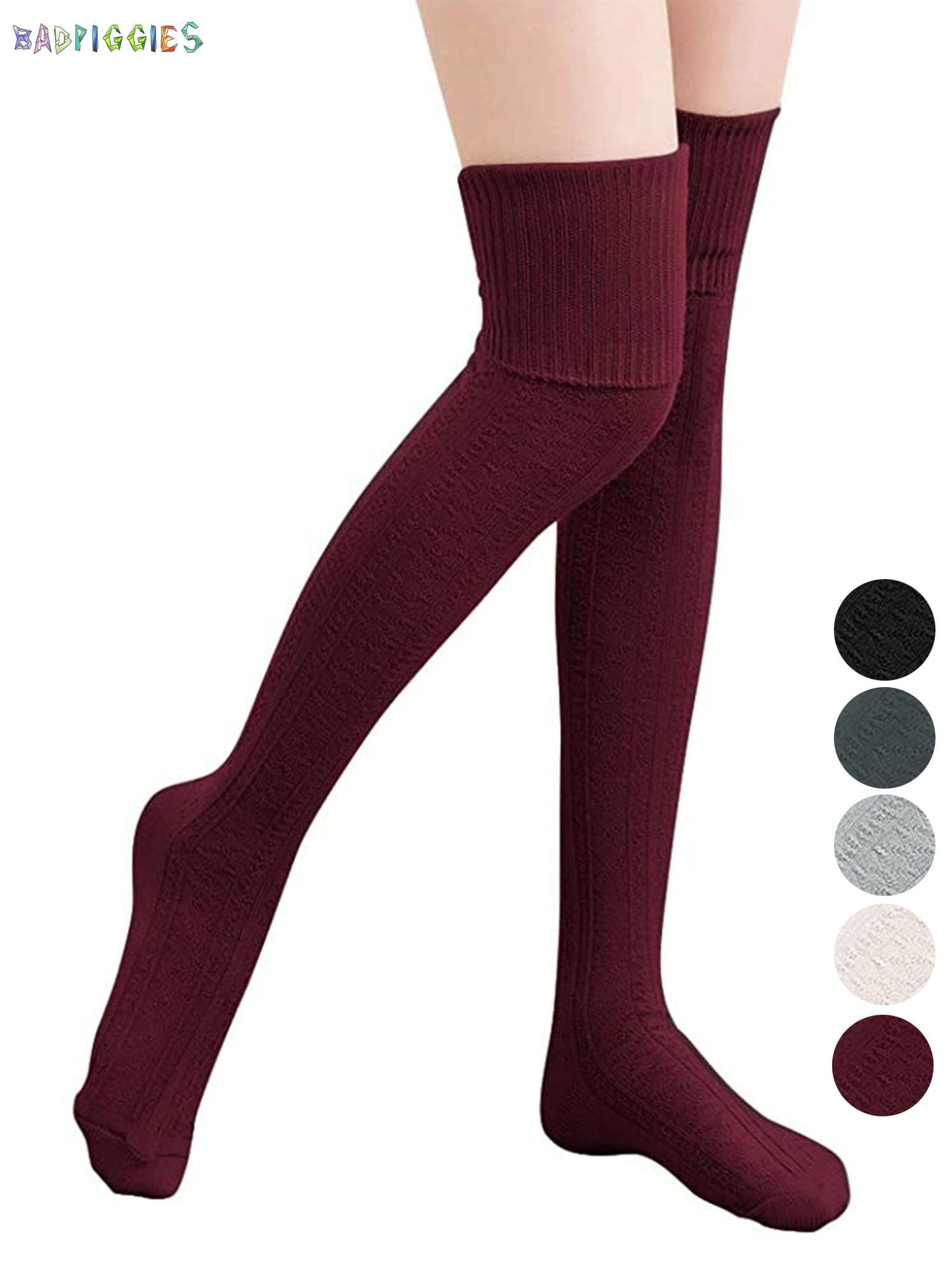 BadPiggies Women's Knit Thigh High Cotton Socks Over the Knee High Boot