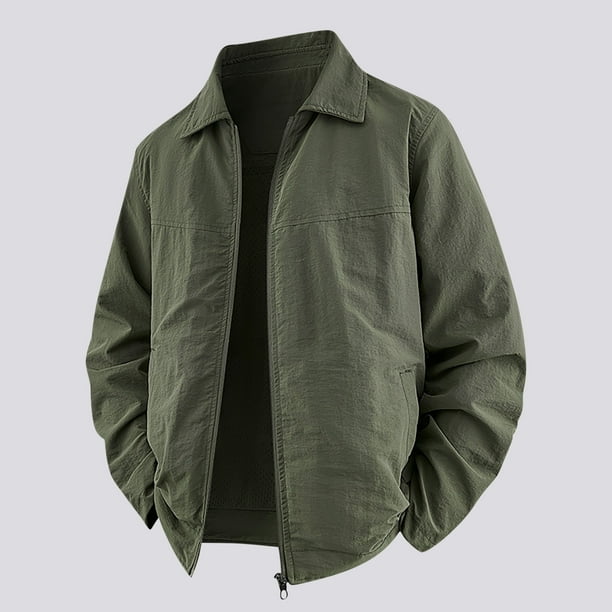 Blusa y camisa de manga larga con cuello vuelto para hombre, moda masculina, fina, color liso, manga larga, cuello, botón, bolsillo, abrigo grande, poliéster, parte superior