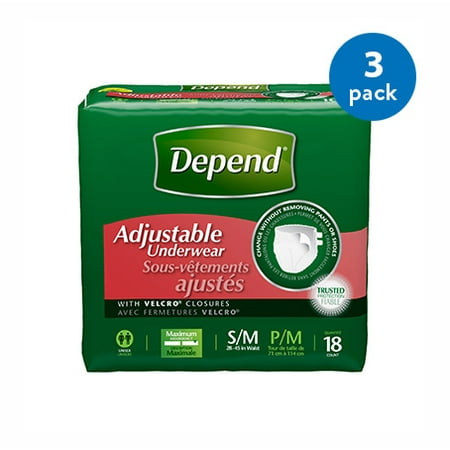 - (3 Pack) Depend Adjustable Incontinence Underwear Maximum Absorbency S/M, 18 count