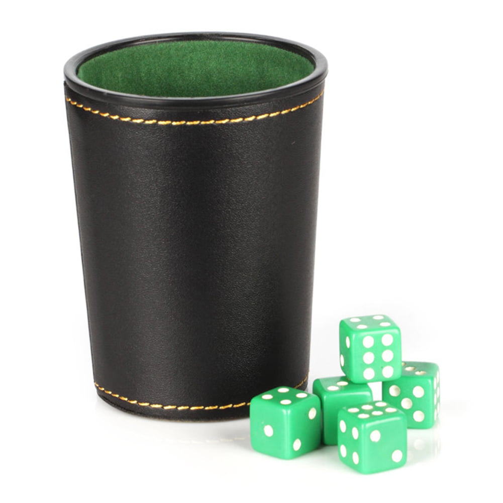 Bicast Leather Dice Cup w/ Green Felt Lining & 12 Translucent Green Game Dice 