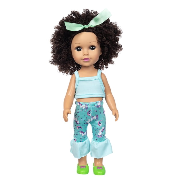 Juguete de simulación para bebés Doll HUOGUO, pelo rizado, 35 cm, con ropa