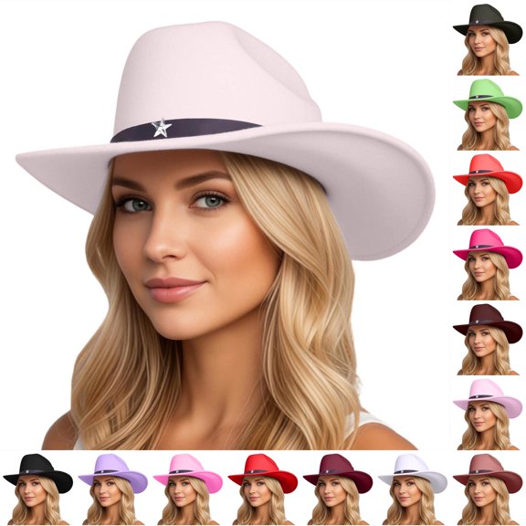 Western Style Cowboy Hat with Star Unisex Adult Riding Hat for and Western Cowboy Leather Hat Bands One Size
