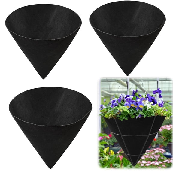 3PCS * Cone Shaped Planter Basket Liners-Black
