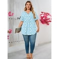 thumbnail image 5 of SHOWMALL Women's Plus Size Tunic Tops Short Sleeve Henley Shirt V Neck Button Up Blouse Jasmine Blue 3X Casual Pleated Basic Pullover, 5 of 6