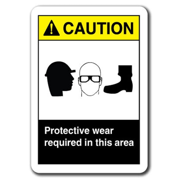 Caution Sign - Protective Wear Required In This Area (Eye Head Foot) 7"x10" Plastic Safety Sign ansi osha