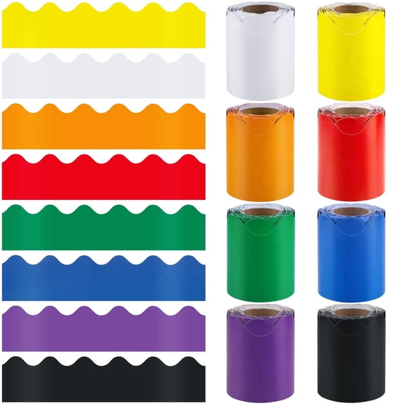 Elcoho 262.4 feet 8 Rolls Scalloped Bulletin Board Borders, 8 Color Paper Trim For Classroom Back to School Decor