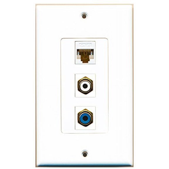 RiteAV - 1 Port RCA White and 1 Port RCA Blue and 1 Port Cat6 Ethernet White Decorative Wall Plate Decorative