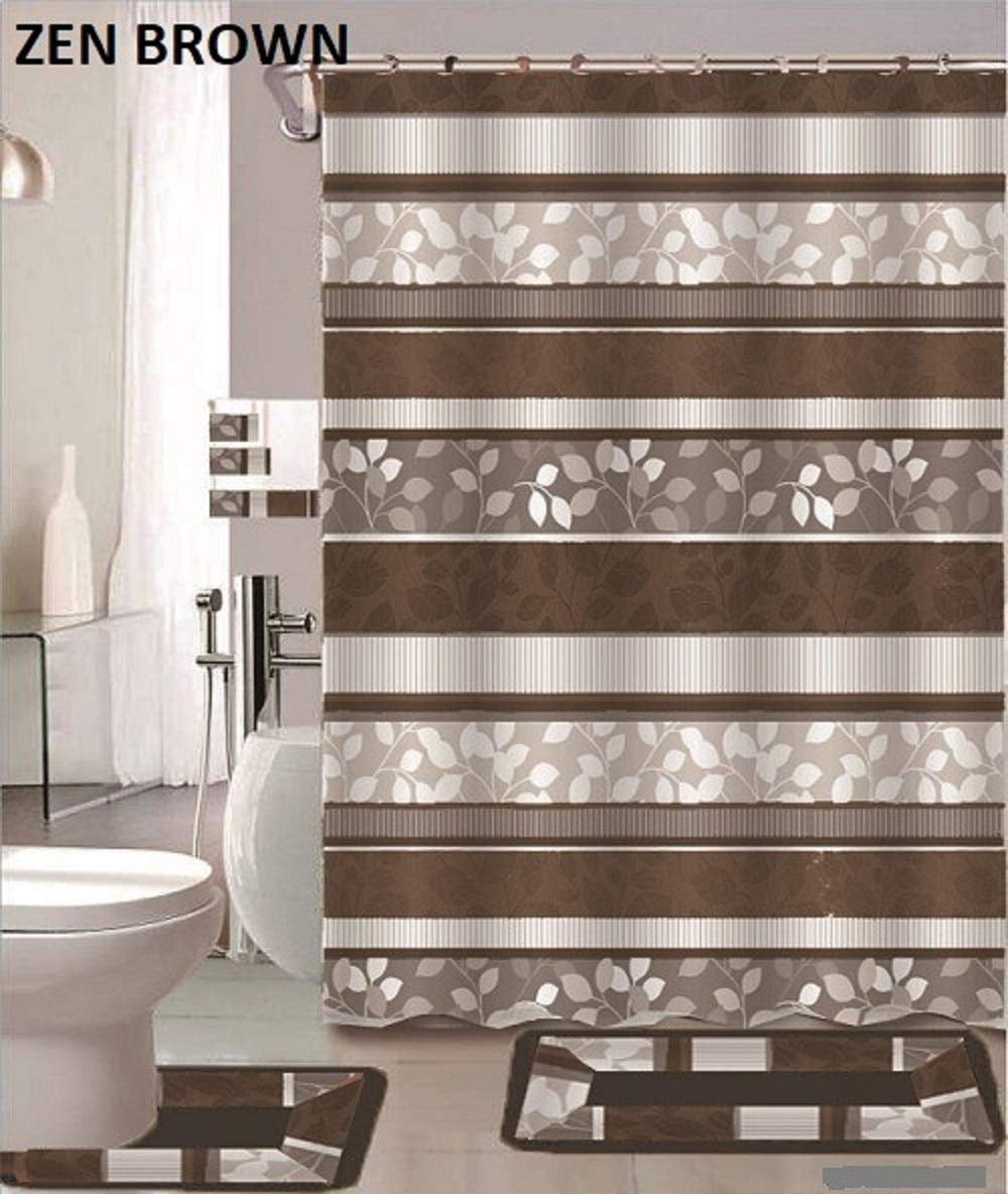 Details about   Watercolor Plants Shower Curtain Blue Striped Bathroom Accessories with Hooks 