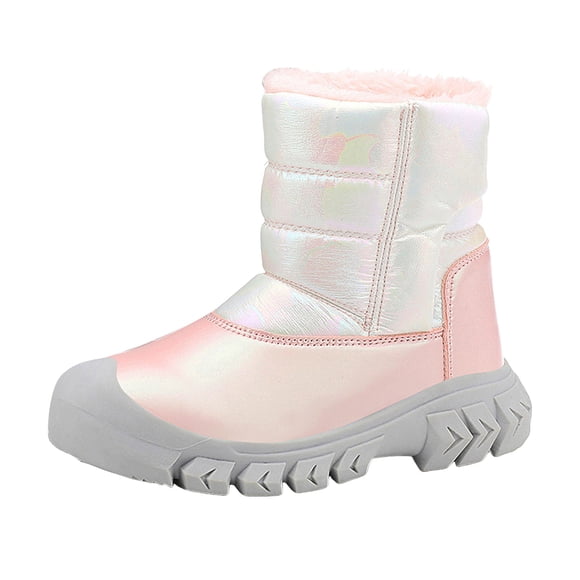 Zanarzt Girls Winter Boots Toddler Girl Boots Warm Velvet Boots for Boys and Girls Fashionable and Casual Shiny and Slip Boots Pink,4-4.5 Years