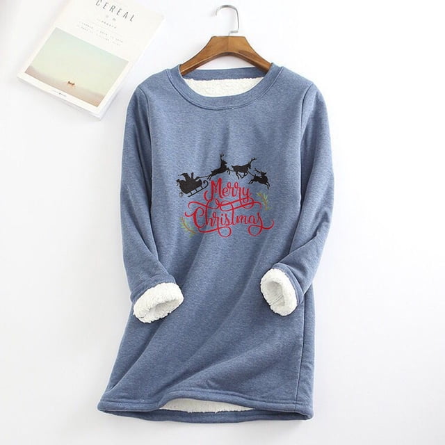 Tenue d'Hiver pour Femmes et Mode Décontractée d'Hiver, Pull en Peluche Chaud Imprimé de Noël, Manches Longues, Col Rond, Tenues de Rentrée pour Femmes en Solde