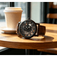 thumbnail image 4 of Fashion Skeleton Dial Quartz Watch - Stylish Roman Numeral Analog Wristwatch with Leather, Unisex Casual Dress Watch for Men & Women,A, 4 of 6