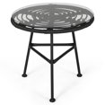 thumbnail image 1 of Noble House Orlando Outdoor Glass Top Faux Rattan Side Table in Gray, 1 of 9