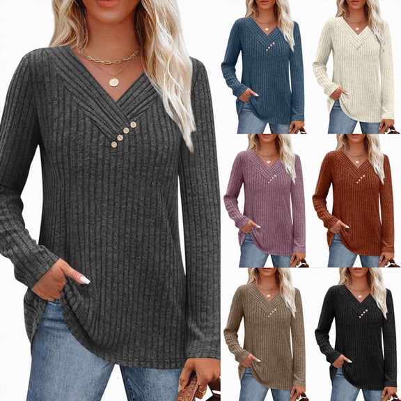 vigerkar Womens Long Sleeve Shirt Fall Fashion V Neck Sweater Tunic Tops Dressy Casual Work Blouse Trendy Clothing (White, S)