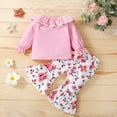 thumbnail image 6 of Toddler Floral Outfits Set Baby Girls Long Sleeve Ruffle T-shirt Tops Floral Printed Flare Pants Outfits Pink 3 Years-4 Years, 6 of 7