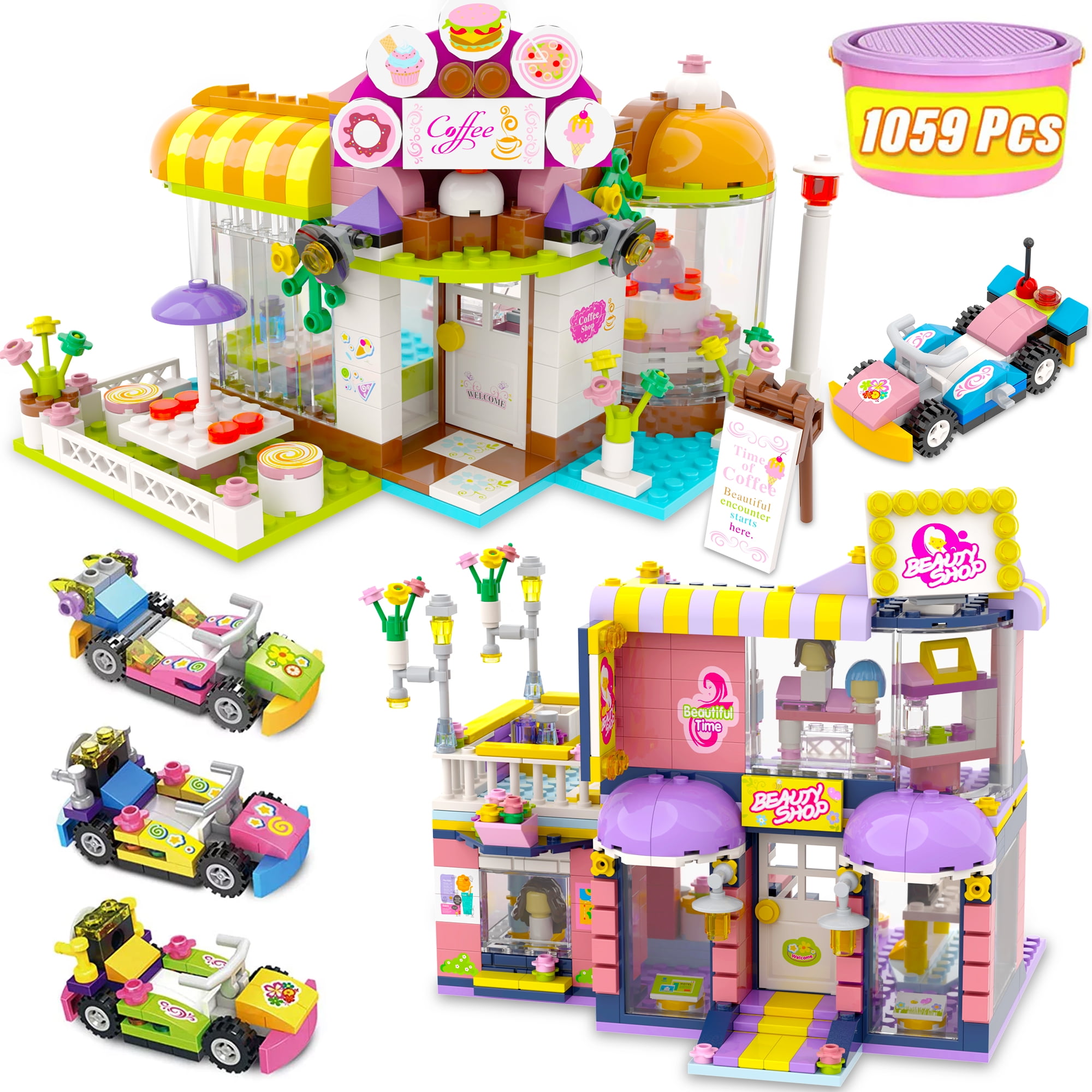 City Play Hair Salon Toy Building Kit Best Learning Roleplay Construction Toys Gift for Girls Boys Ages 6-12 1059 Pieces Creative STEM Building Toy Set for Kids Friends Café Building Blocks 