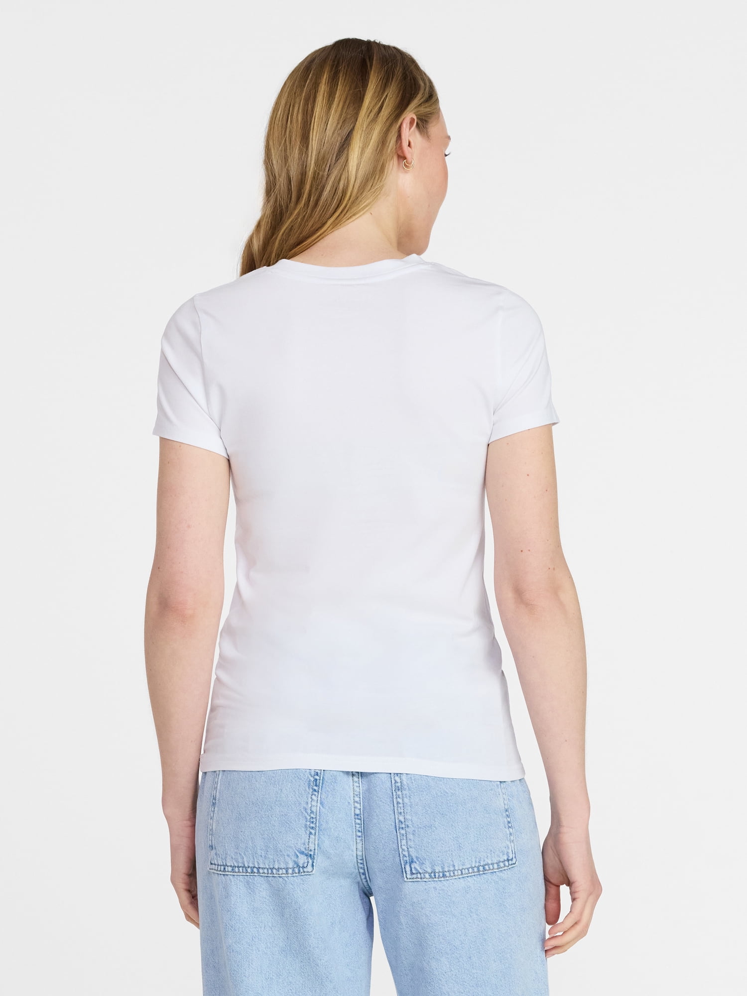 Time and Tru Women's Slim V Neck Tee with Short Sleeves, Sizes XS-XXXL