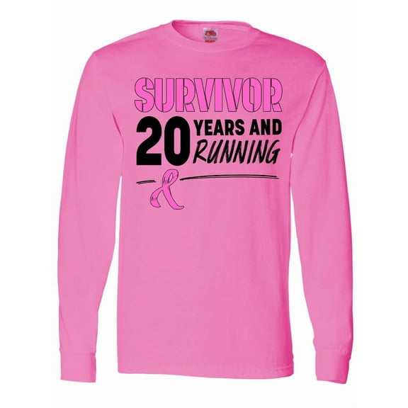 Inktastic Breast Cancer Survivor 20 Years and Running with Pink Ribbon Long Sleeve T-Shirt