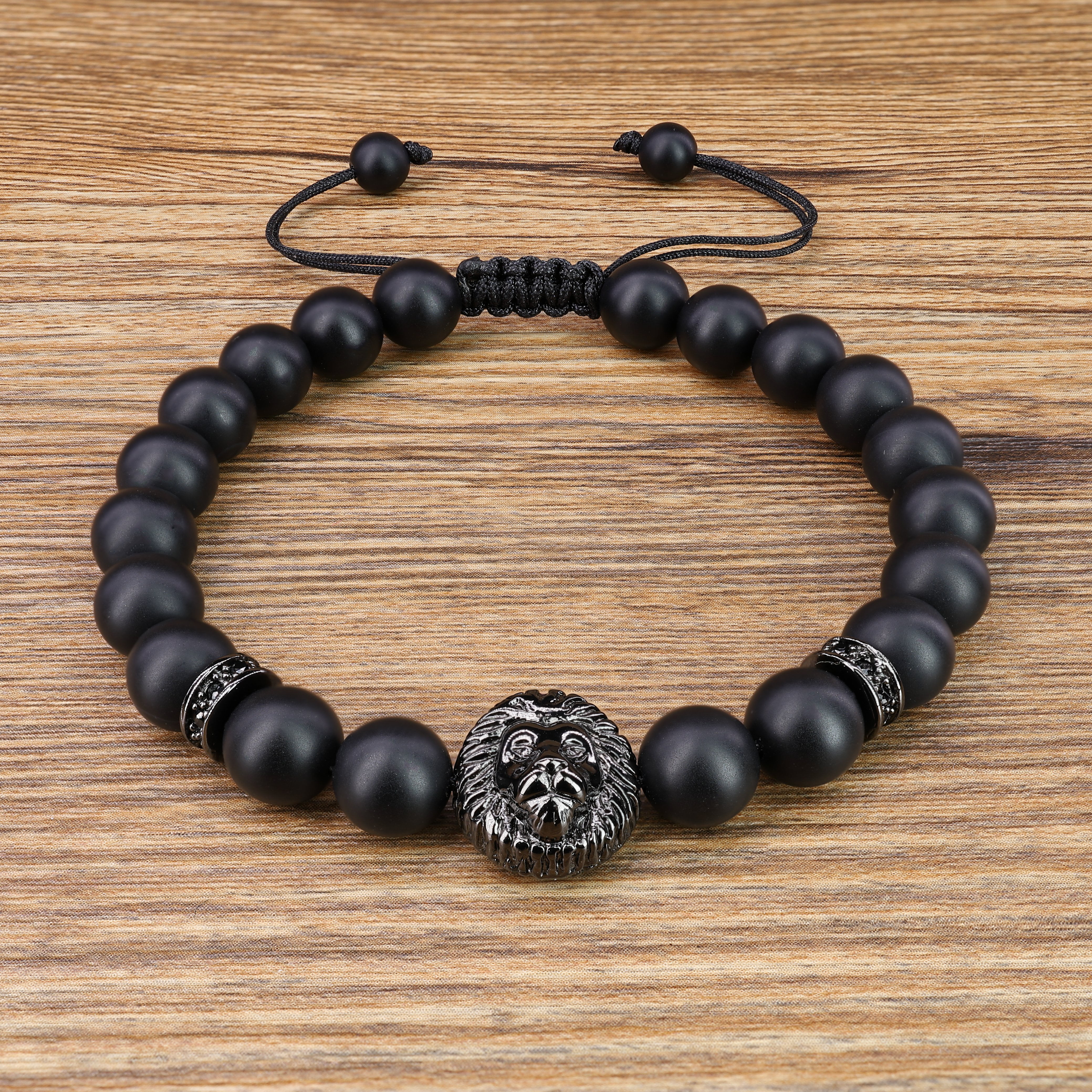 CASDAN 12pcs 8mm Lava Rock Stone Bead Bracelet for Men Women Dragon/Lion/Panther Leopard Head Bracelet Charm Bracelets Set Adjustable