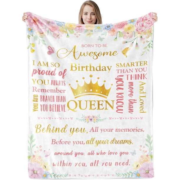 LHSHID Happy Birthday Blanket Gifts for Girls Women Floral Birthday Throw Blanket for Daughter Mom Bday Gift Ideas for Wife Grandma Happy Birthday Decorations Flannel Blanket for Female 50"x60"