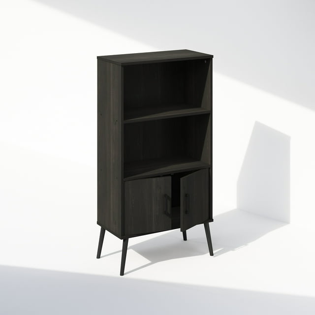 Furinno Étagères Ouvertes Mi-Siècle & Armoire de Rangement avec Pieds en Bois, Espresso