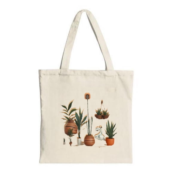 Stylish Canvas Tote Bag with Diverse Potted Plants Design - Perfect for Shopping Travel and Parties - Lightweight & Reusable