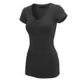 thumbnail image 2 of Made by Johnny Women's Basic Fitted Short Sleeve V-Neck T Shirt XL CHARCOAL, 2 of 6