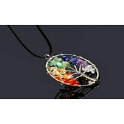 Life Tree Rainbow 7 Chakra Crystals Multicolor Stone Pendant Necklace