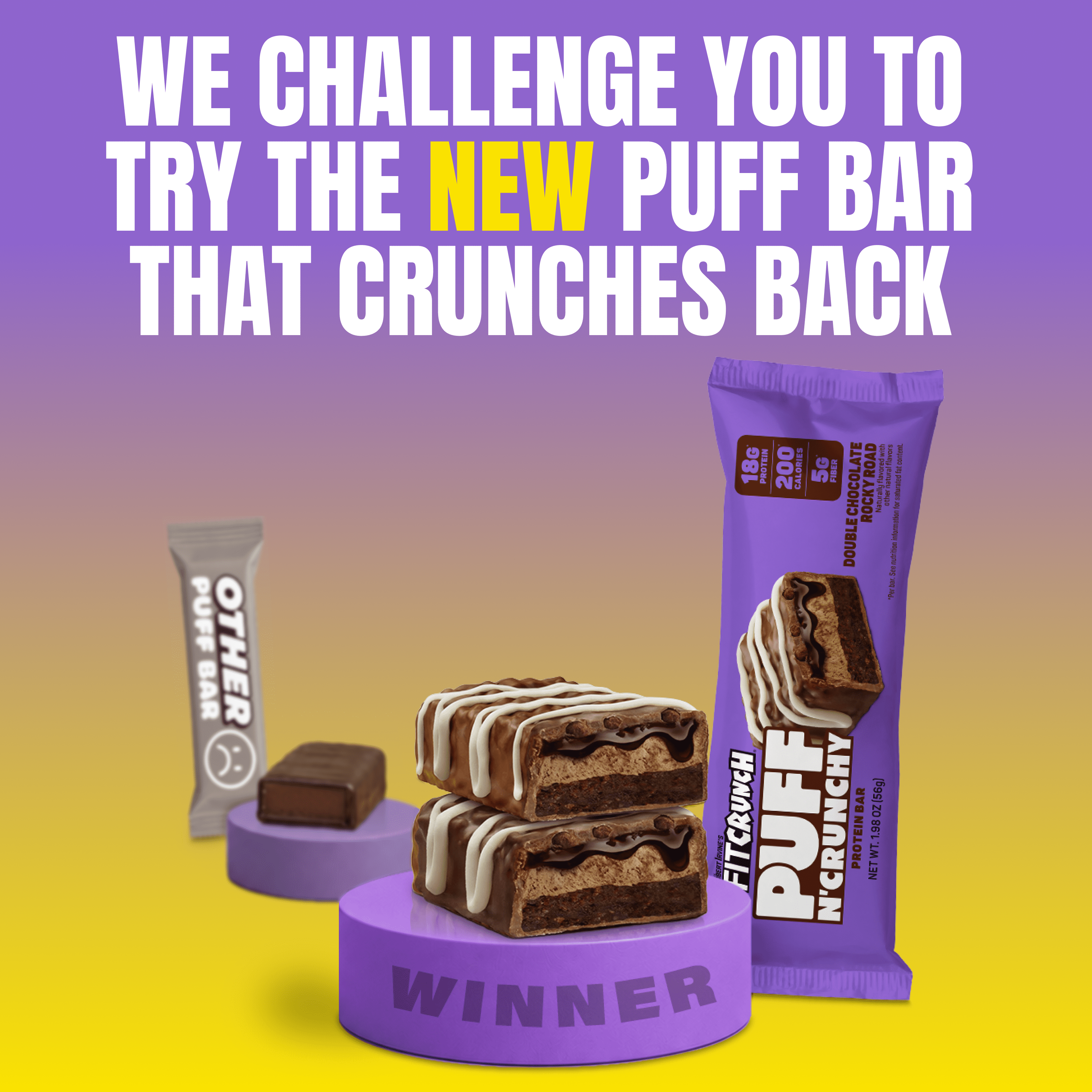 FITCRUNCH Puff n' Crunchy, Double Chocolate Rocky Road, 18g Protein, 4 Count