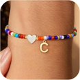 thumbnail image 1 of Pulsera Con Inicial Colorida  Elástica Cuentas Disco Bohemio para Mujer (oro C), 1 of 2