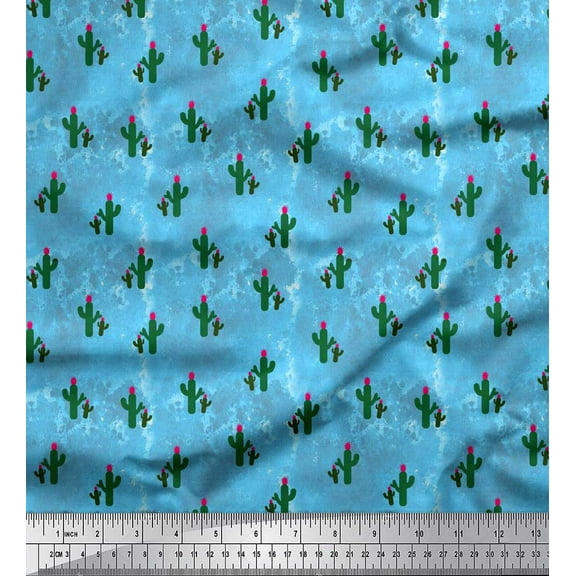 Soimoi Cotton Duck Fabric Cactus Tree Print Fabric by the Yard 42 Inch Wide