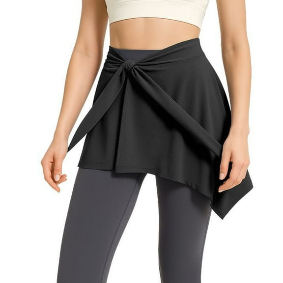 SWSMCLT Women's Summer Wrap Skirt Classic Outdoor Yoga Casual Spandex Self Tie Above Knee Stretch Fashion Sport Black Small-Large