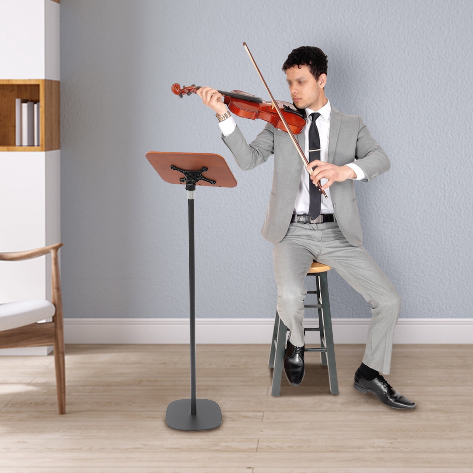 Wooden Iron Music Stand, Wood Book Stand, Multifunction Floor Mount Book Stand 15.4*10.4in for Schools, Bedrooms, Living Rooms