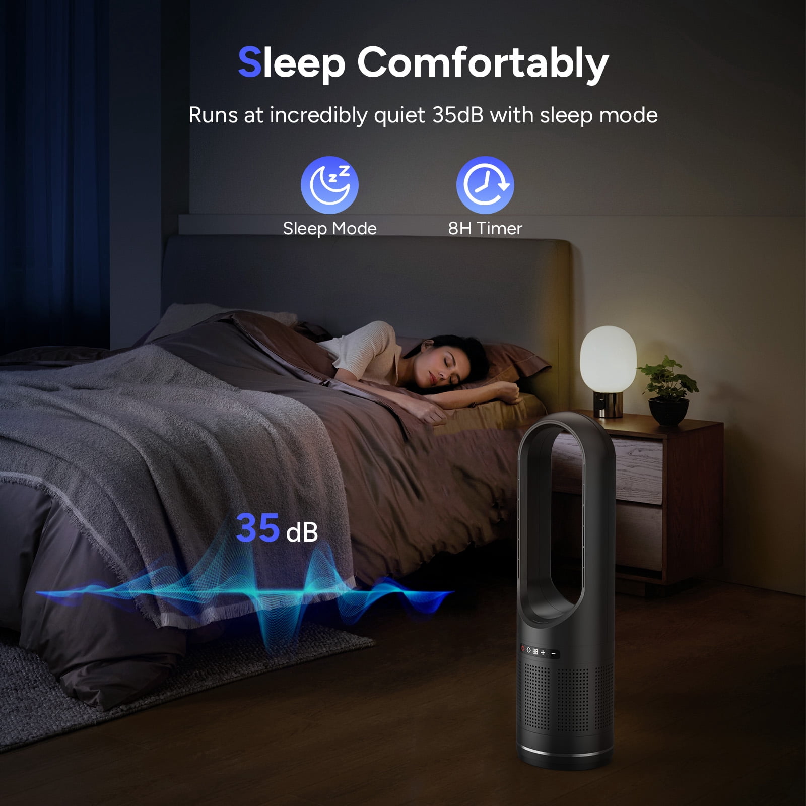 Faryuan 3 In 1 Tower Fan 10-Speed Cooling Heating Bladeless HEPA Filter Oscillating with Remote Control 8H Timer Floor Fan
