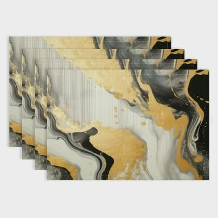 

Pratyus Marble Gold Abstract Art Linen Placemats Set of 4 for Dining Home Decor - Heat-Resistant Easy to Clean 18x12in