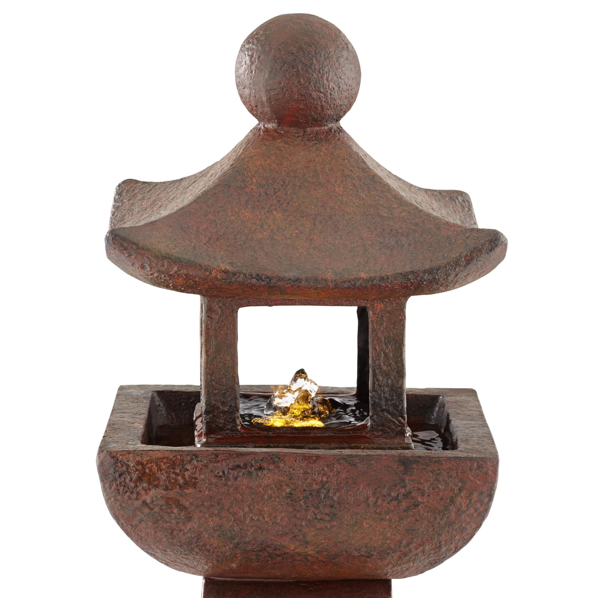 Pagoda 31" High Large Zen Japanese Indoor Outdoor Decor Rust Stone Floor Fountain with Light LED Outside