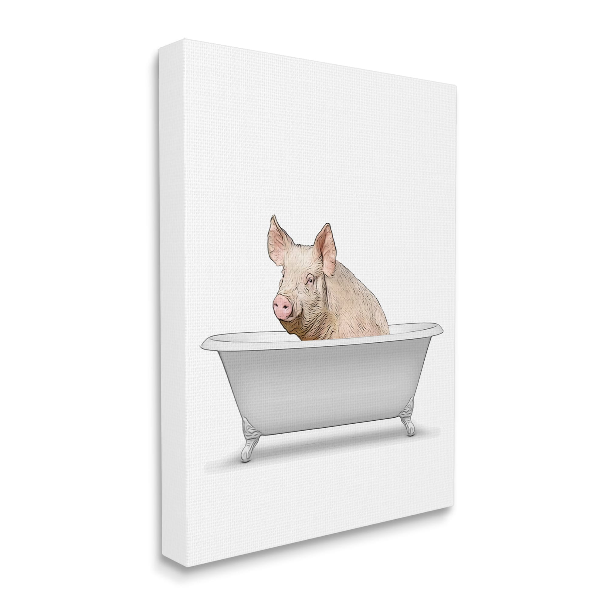 Stupell Industries Farm Pig Bath Tub Bathroom Animals & Insects Painting Gallery Wrapped Canvas Print Wall Art