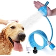 thumbnail image 1 of Pulverizador de ducha para baño de mascotas, cepillo de masaje en uno, cepillo de cabezal de ducha ajustable de mano para uso en bañera y jardín al aire libre con adaptador de grifo de 2 mangueras, a Namotu WMZL-1420, 1 of 7