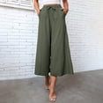thumbnail image 6 of Baqcunre Linen Pants Women Linen Pants Palazzo Wide Leg Drawstring Casual Loose Crop Elastic Waist Cotton Beach Pants Womens Sweatpants Women'S Pants Green S, 6 of 7