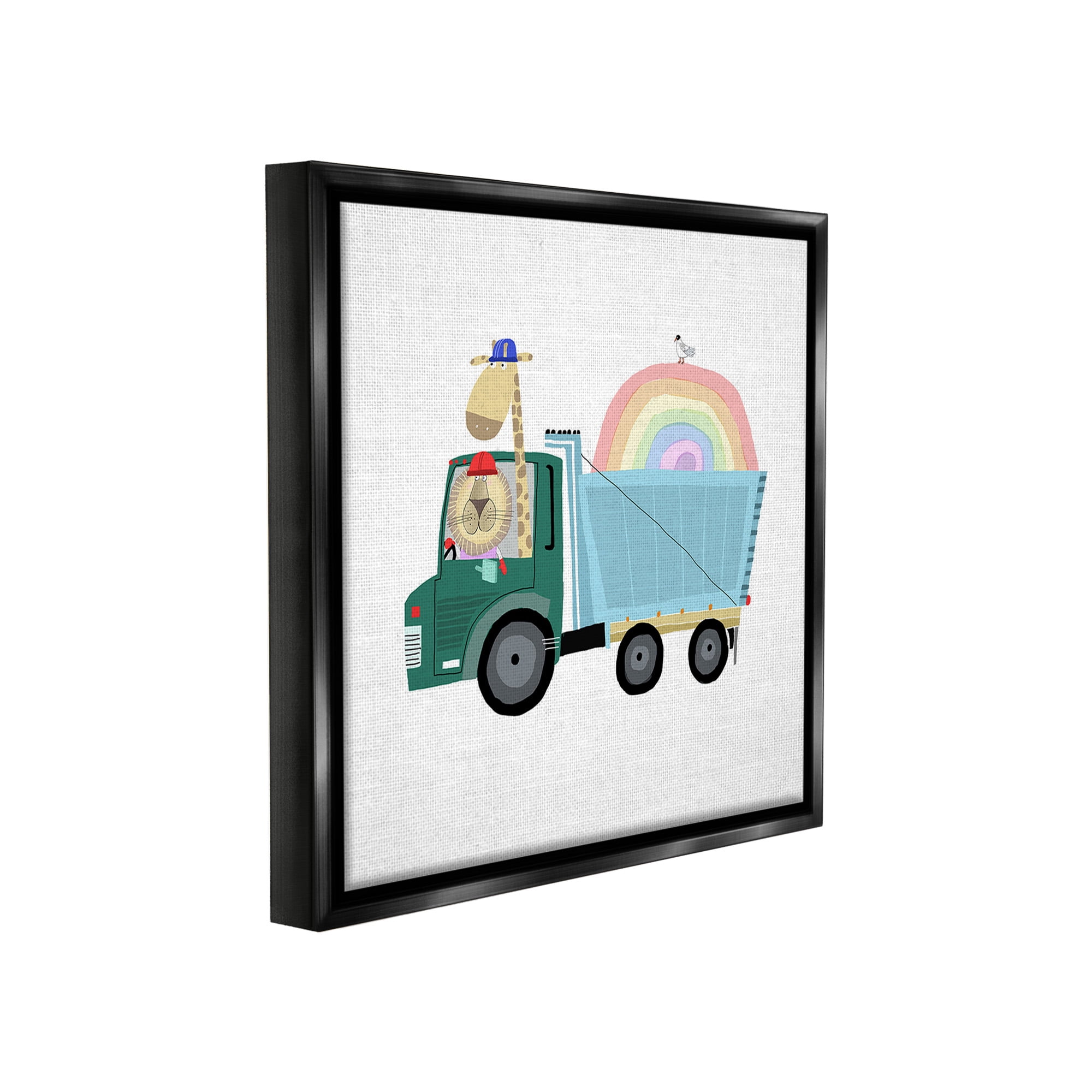Stupell Industries Construction Animals with Rainbow Animals & Insects Painting Black Floater Framed Canvas Art Print Wall Art, 18 x 18